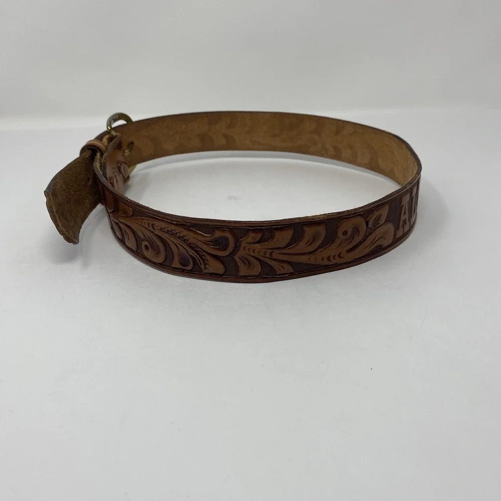 Sakowitz Alton Leather Belt‎ Floral Embossed Tooled Engraved Size 30